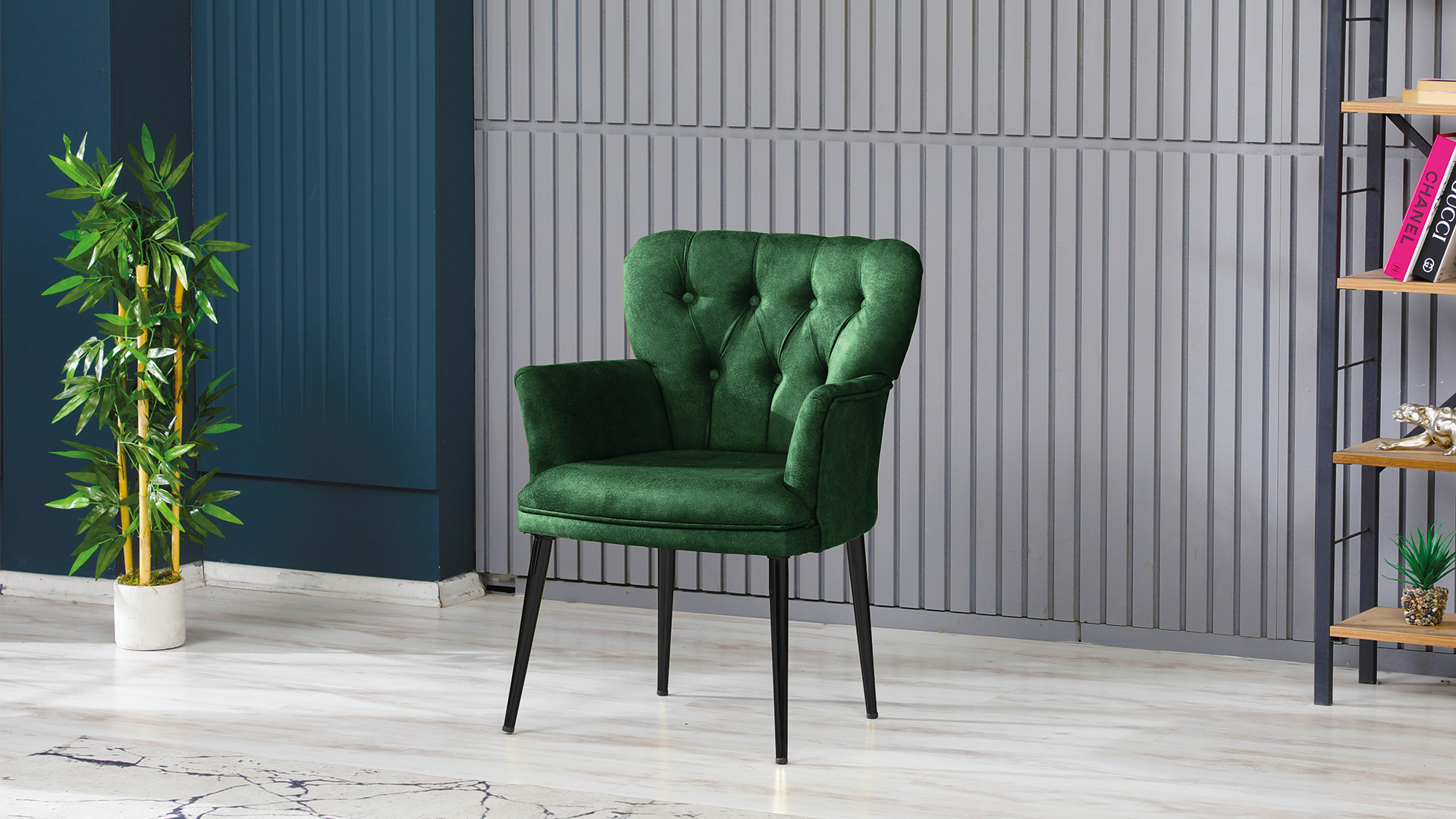 Paris Kollu Takım Nubuk Kumaş Metal Siyah Ayak Yeşil