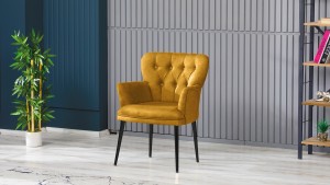 Paris Kollu Takım Nubuk Kumaş Metal Siyah Ayak Sarı