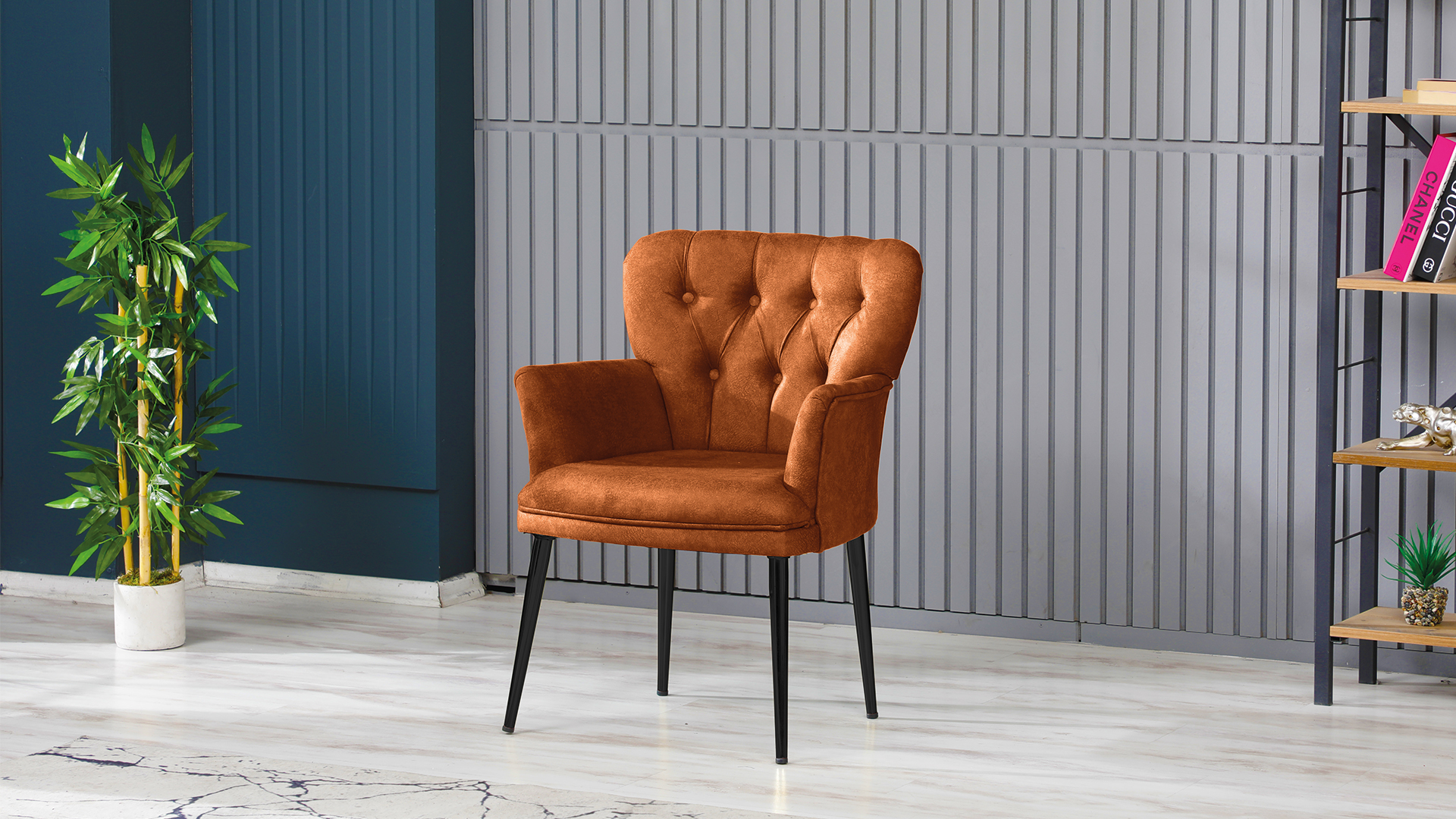 Paris Kollu Takım Nubuk Kumaş Metal Siyah Ayak Kiremit