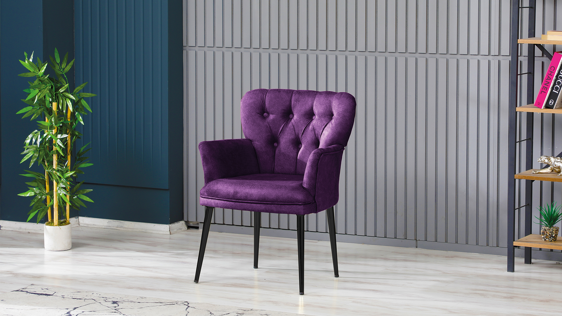 Paris Kollu Takım Nubuk Kumaş Metal Siyah Ayak Mürdüm