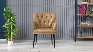 Paris Kollu Takım Nubuk Kumaş Ahşap Metal Siyah Sütlü Kahve