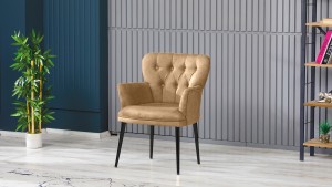 Paris Kollu Takım Nubuk Kumaş Ahşap Metal Siyah Sütlü Kahve