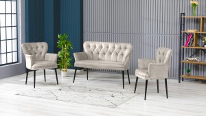 Paris Kollu Takım Nubuk Kumaş Metal Siyah Ayak Krem