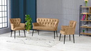 Paris Kollu Takım Nubuk Kumaş Ahşap Metal Siyah Sütlü Kahve