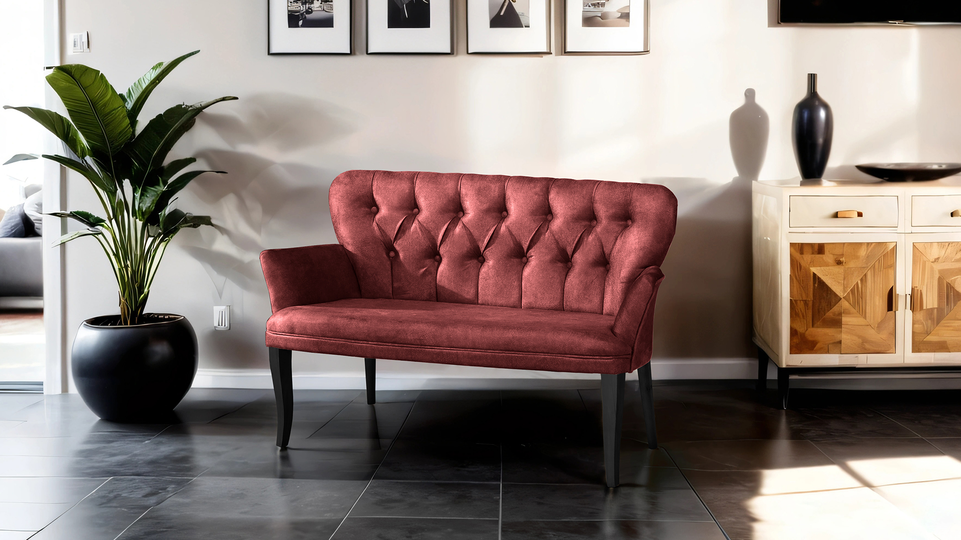 Paris Kollu İkili Koltuk Nubuk Kumaş Ahşap Siyah Ayak Bordo