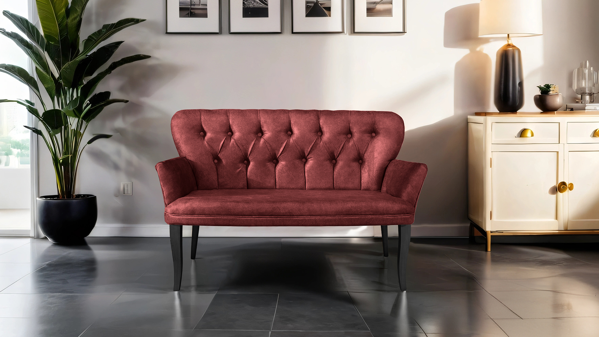 Paris Kollu İkili Koltuk Nubuk Kumaş Ahşap Siyah Ayak Bordo