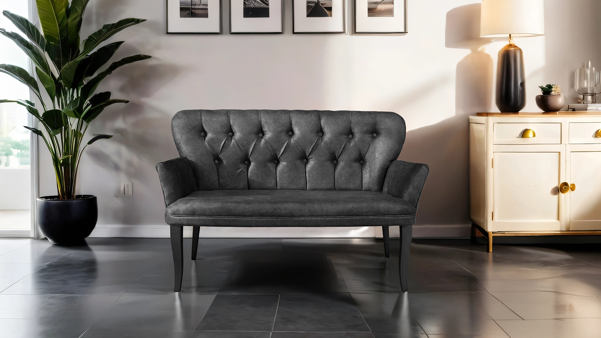 Paris Kollu Takım Nubuk Kumaş Ahşap Siyah Ayak Füme