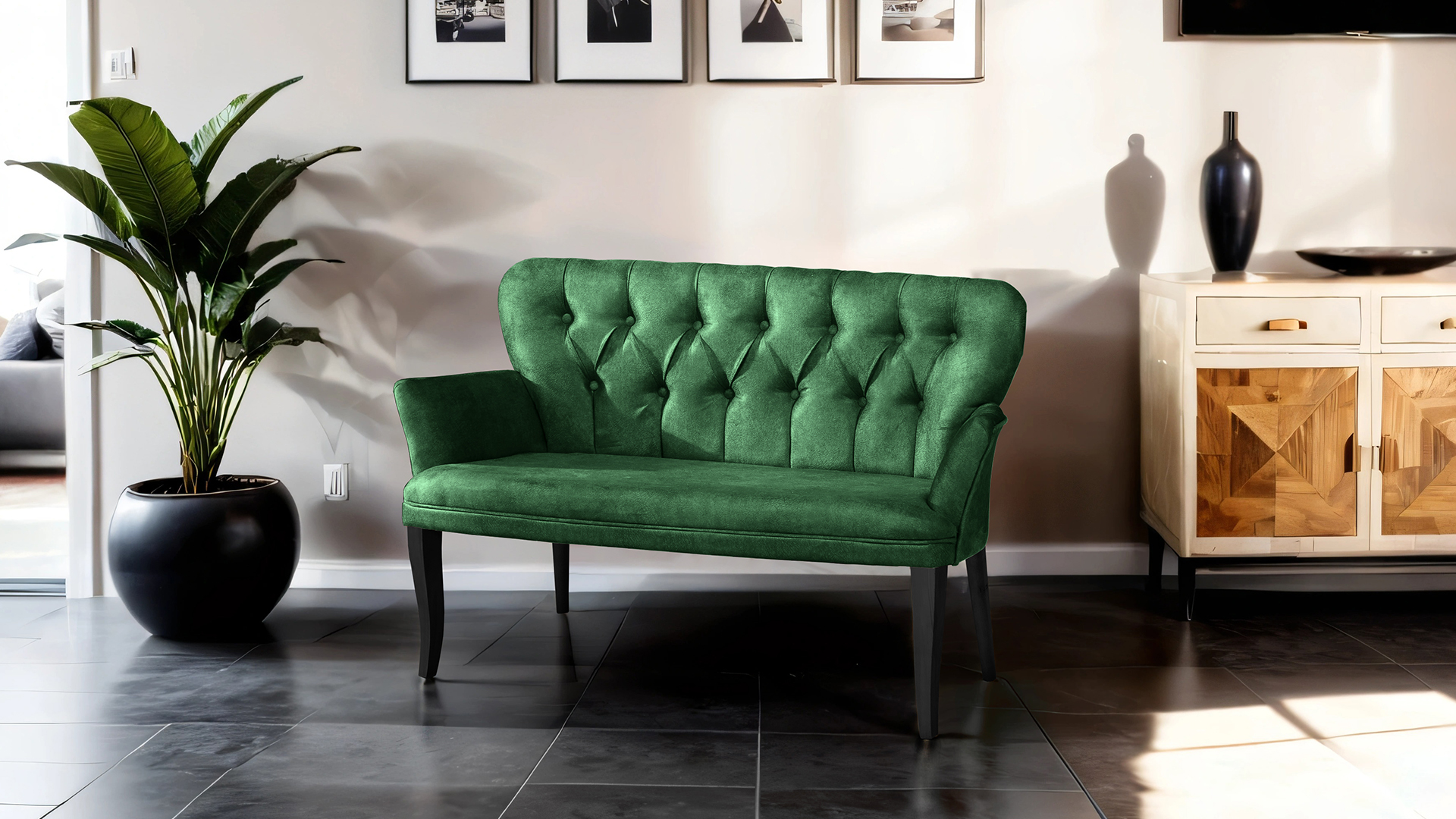 Paris Kollu Takım Nubuk Kumaş Ahşap Siyah Ayak Yeşil