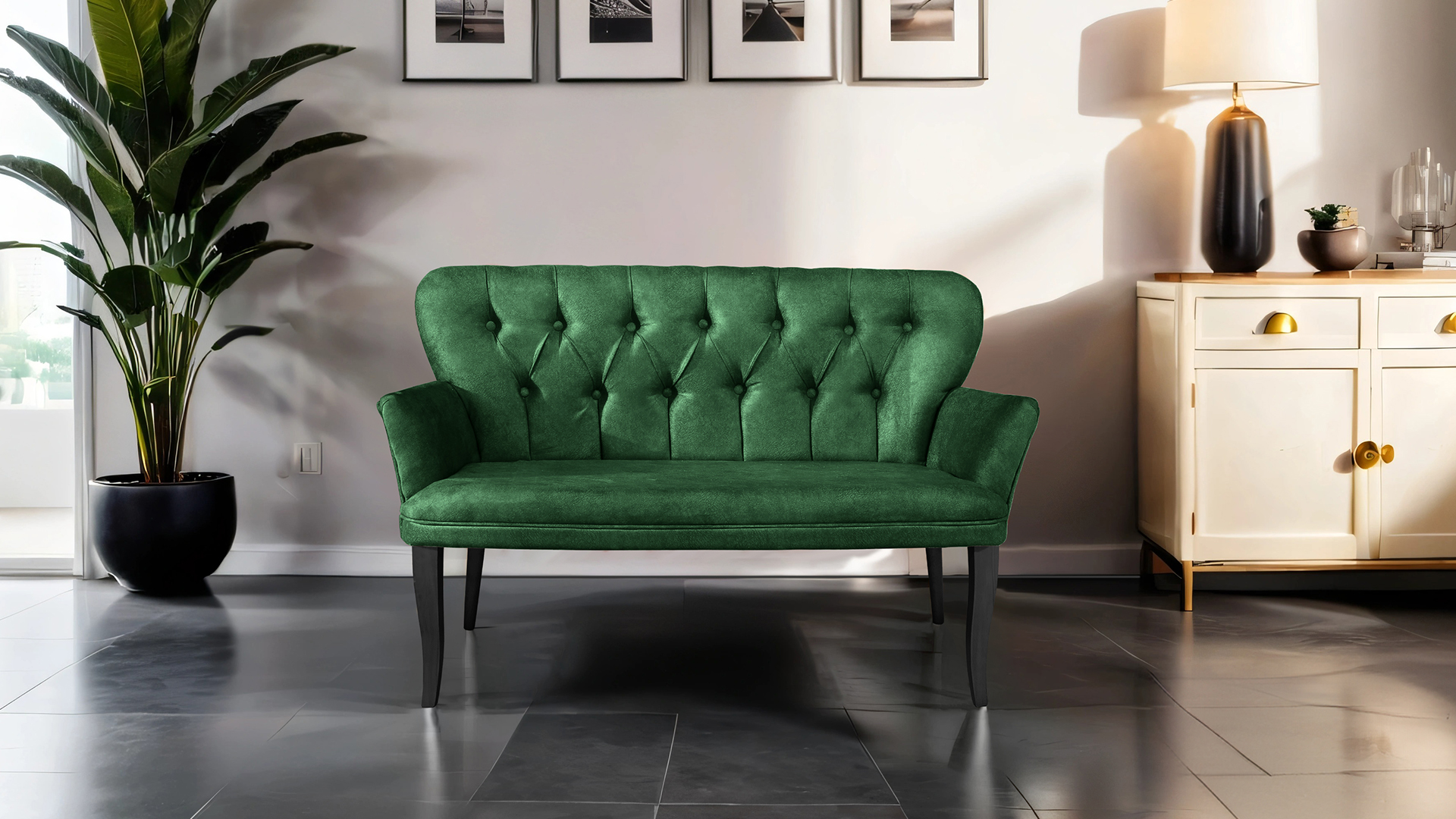 Paris Kollu Takım Nubuk Kumaş Ahşap Siyah Ayak Yeşil