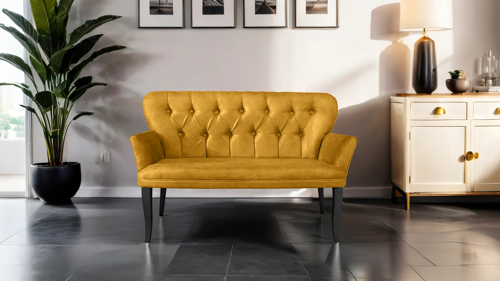 Paris Kollu Takım Nubuk Kumaş Ahşap Siyah Ayak Sarı