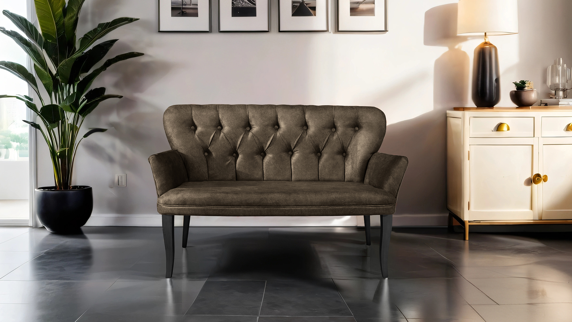 Paris Kollu Takım Nubuk Kumaş Ahşap Siyah Ayak Kahve