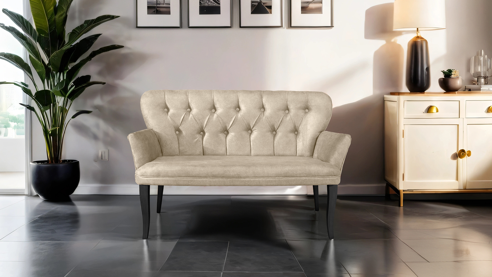 Paris Kollu Takım Nubuk Kumaş Ahşap Siyah Ayak Krem