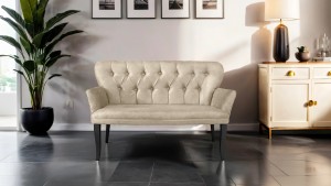 Paris Kollu Takım Nubuk Kumaş Ahşap Siyah Ayak Krem