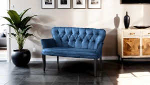 Paris Kollu İkili Koltuk Nubuk Kumaş Ahşap Siyah Ayak Lacivert