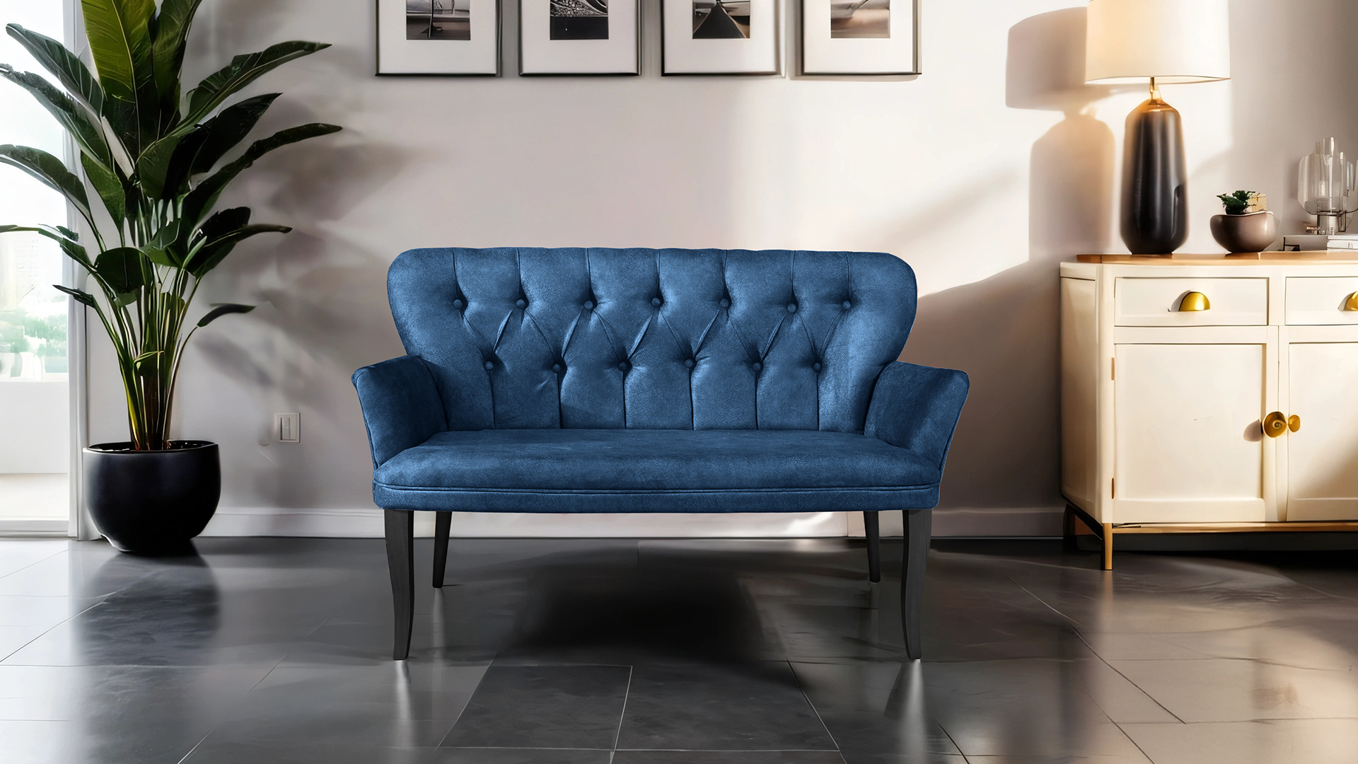 Paris Kollu İkili Koltuk Nubuk Kumaş Ahşap Siyah Ayak Lacivert