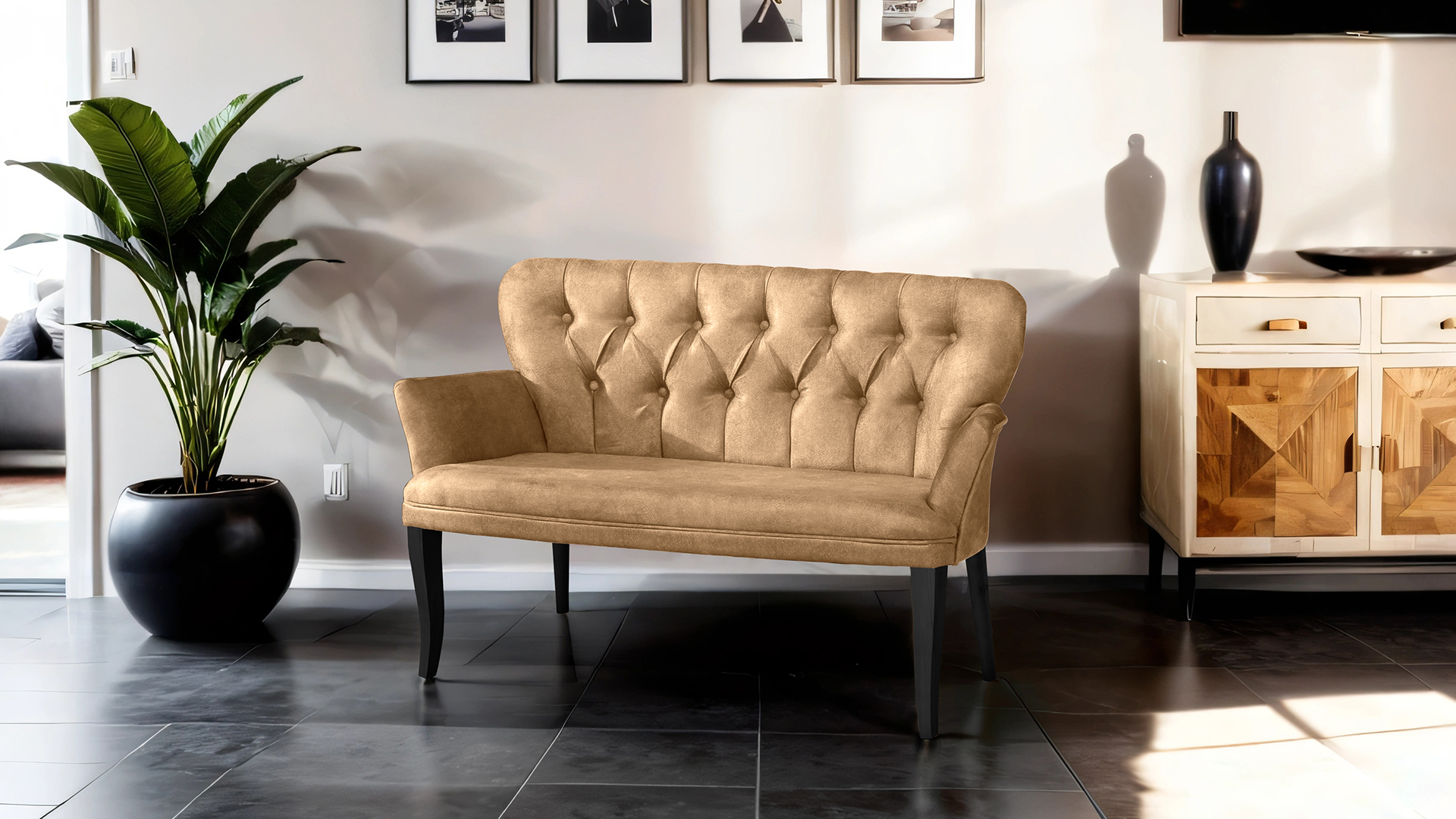 Paris Kollu Takım Nubuk Kumaş Ahşap Siyah Ayak Sütlü Kahve