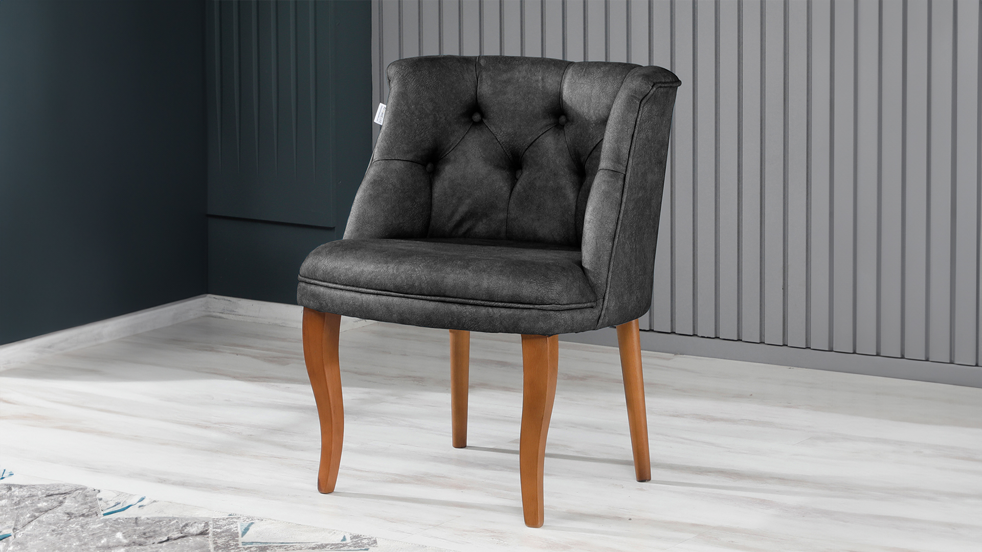 Roma Kolsuz Tekli Berjer Nubuk Kumaş Ahşap Ceviz Ayak Füme