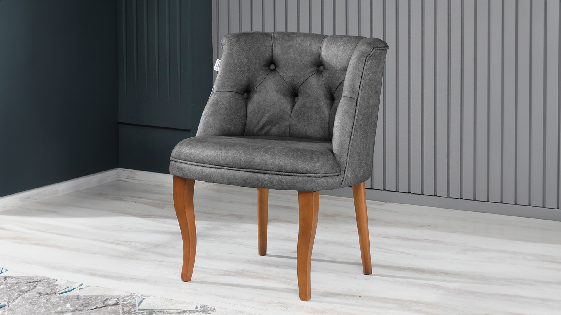 Roma Kolsuz Tekli Berjer Nubuk Kumaş Ahşap Ceviz Ayak Gri