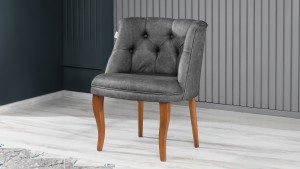 Roma Kolsuz Tekli Berjer Nubuk Kumaş Ahşap Ceviz Ayak Gri