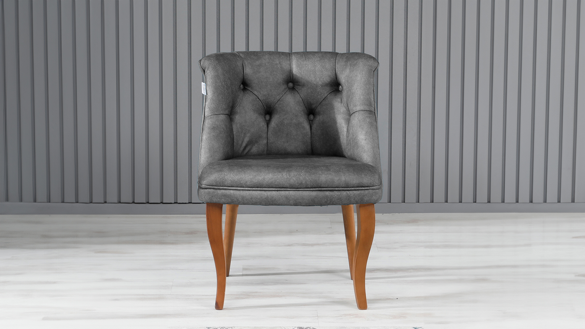 Roma Kolsuz Tekli Berjer Nubuk Kumaş Ahşap Ceviz Ayak Gri