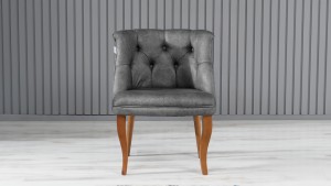 Roma Kolsuz Tekli Berjer Nubuk Kumaş Ahşap Ceviz Ayak Gri