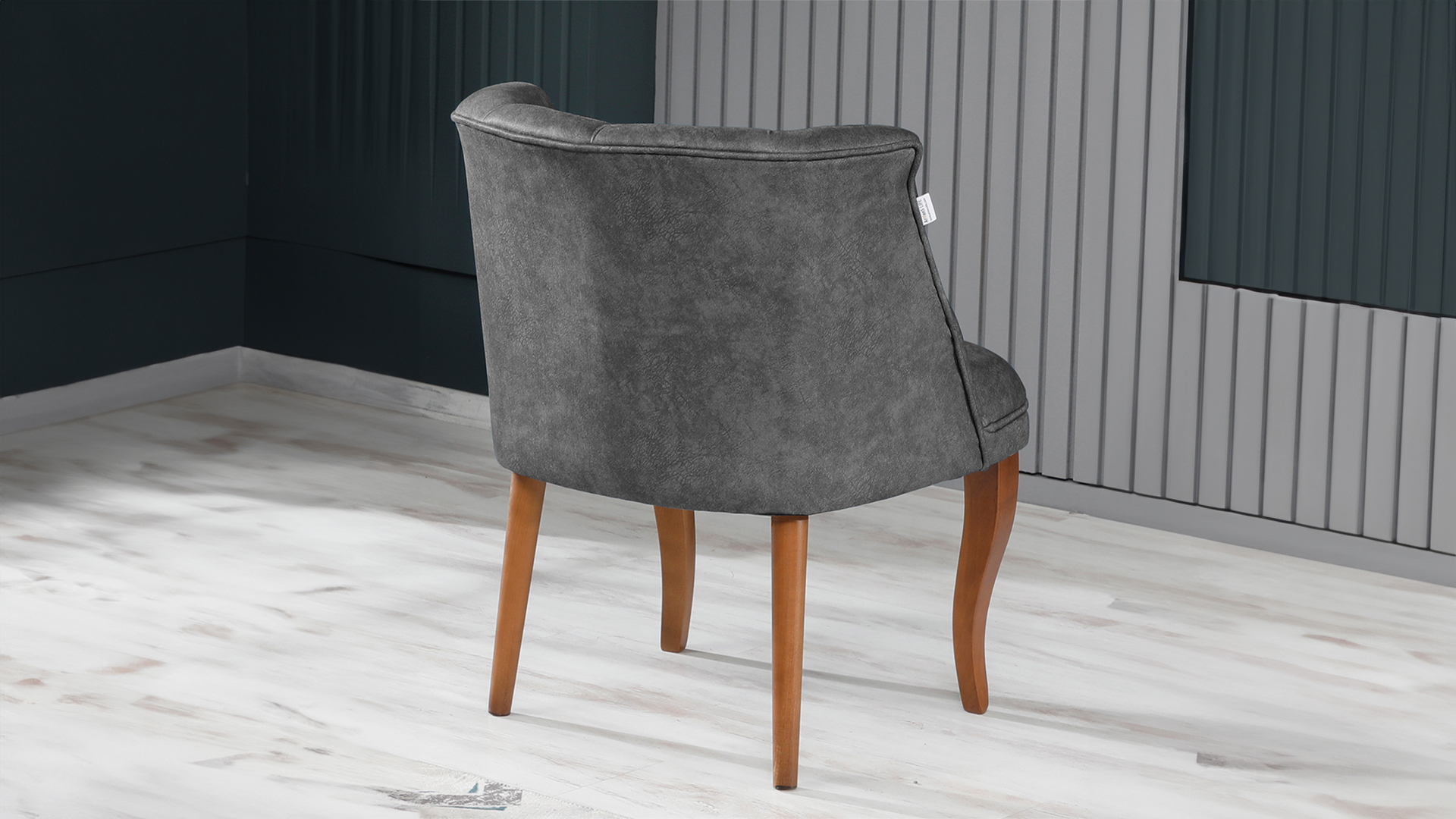 Roma Kolsuz Tekli Berjer Nubuk Kumaş Ahşap Ceviz Ayak Gri