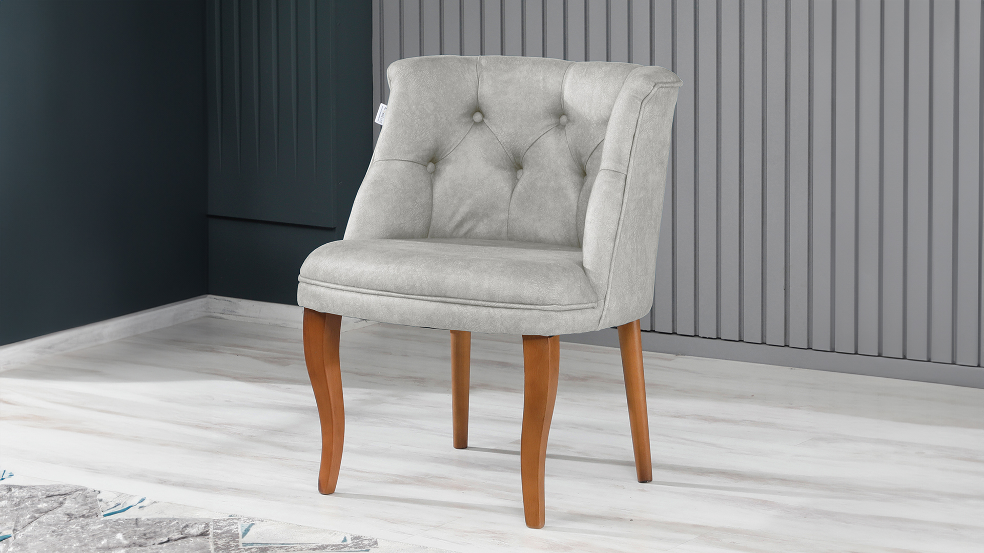 Roma Kolsuz Tekli Berjer Nubuk Kumaş Ahşap Ceviz Ayak Krem