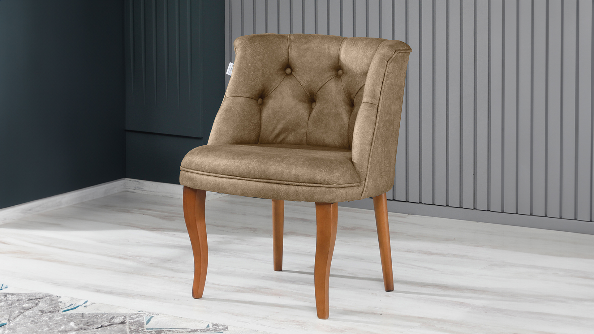 Roma Kolsuz Tekli Berjer Nubuk Kumaş Ahşap Ceviz Ayak Kapiçino