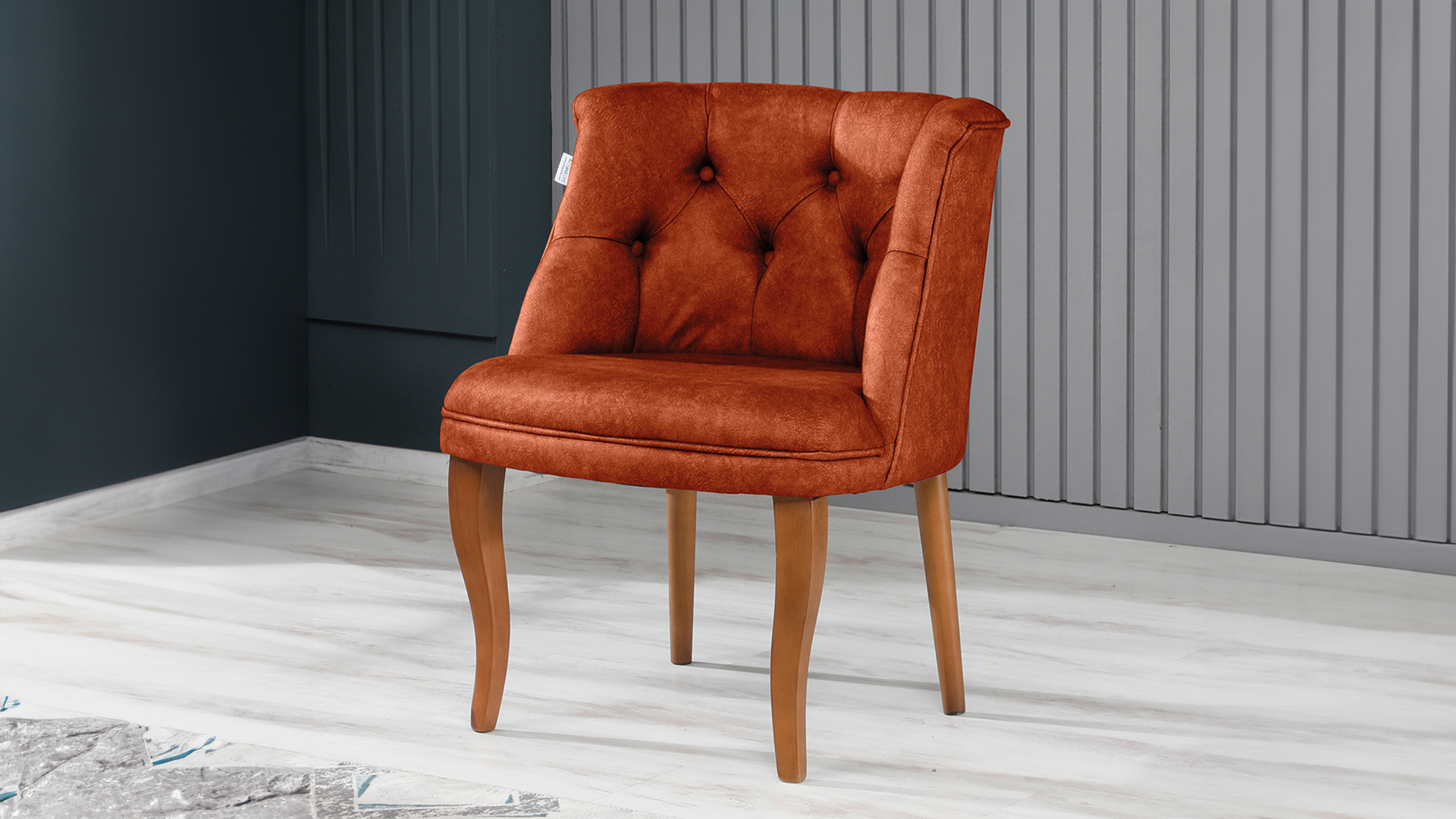 Roma Kolsuz Tekli Berjer Nubuk Kumaş Ahşap Ceviz Ayak Kiremit