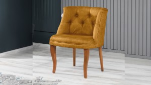 Roma Kolsuz Tekli Berjer Nubuk Kumaş Ahşap Ceviz Ayak Sarı