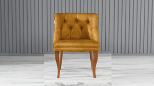 Roma Kolsuz Tekli Berjer Nubuk Kumaş Ahşap Ceviz Ayak Sarı