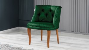 Roma Kolsuz Tekli Berjer Nubuk Kumaş Ahşap Ceviz Ayak Yeşil