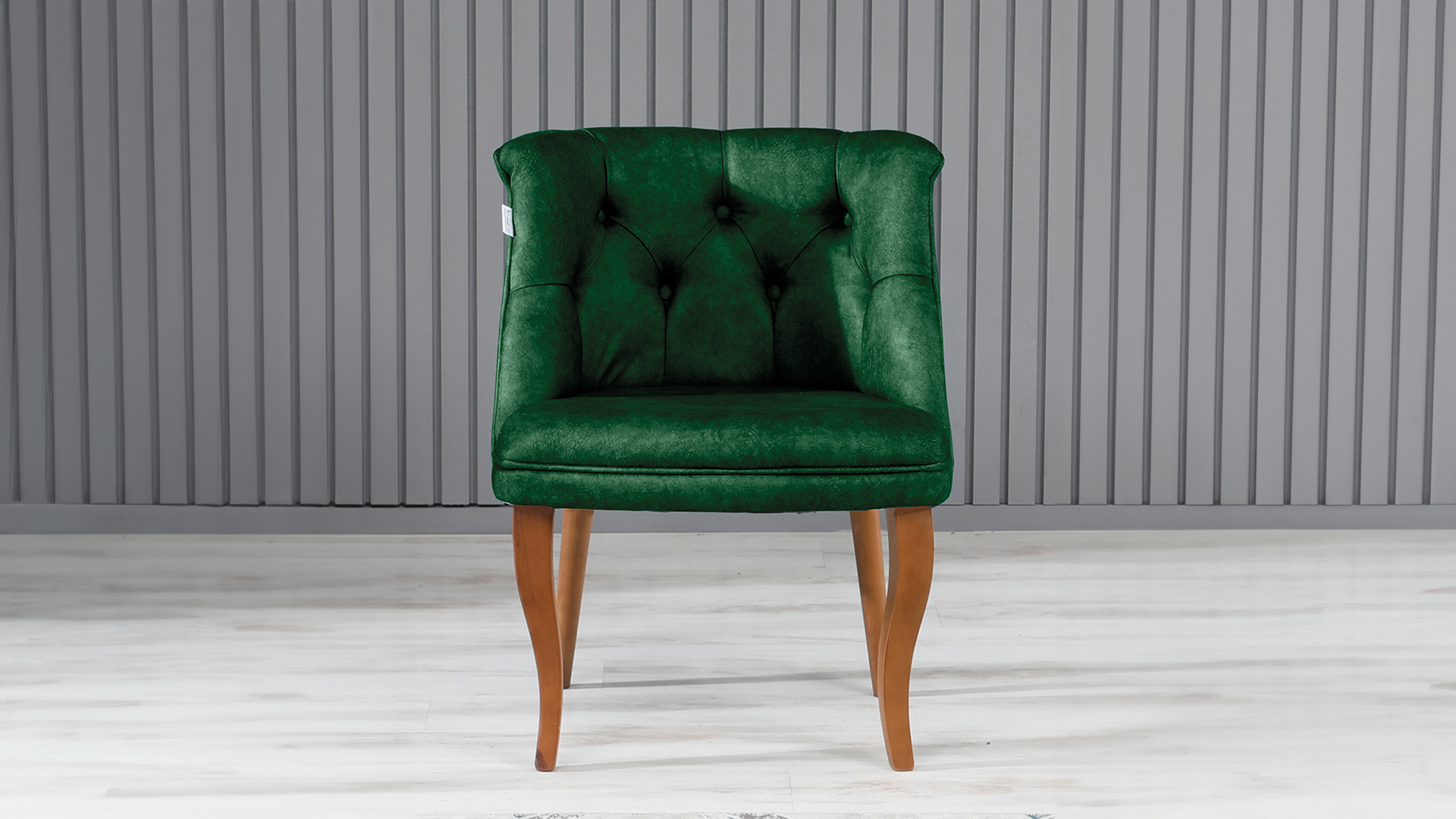 Roma Kolsuz Tekli Berjer Nubuk Kumaş Ahşap Ceviz Ayak Yeşil