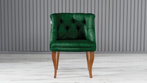 Roma Kolsuz Tekli Berjer Nubuk Kumaş Ahşap Ceviz Ayak Yeşil