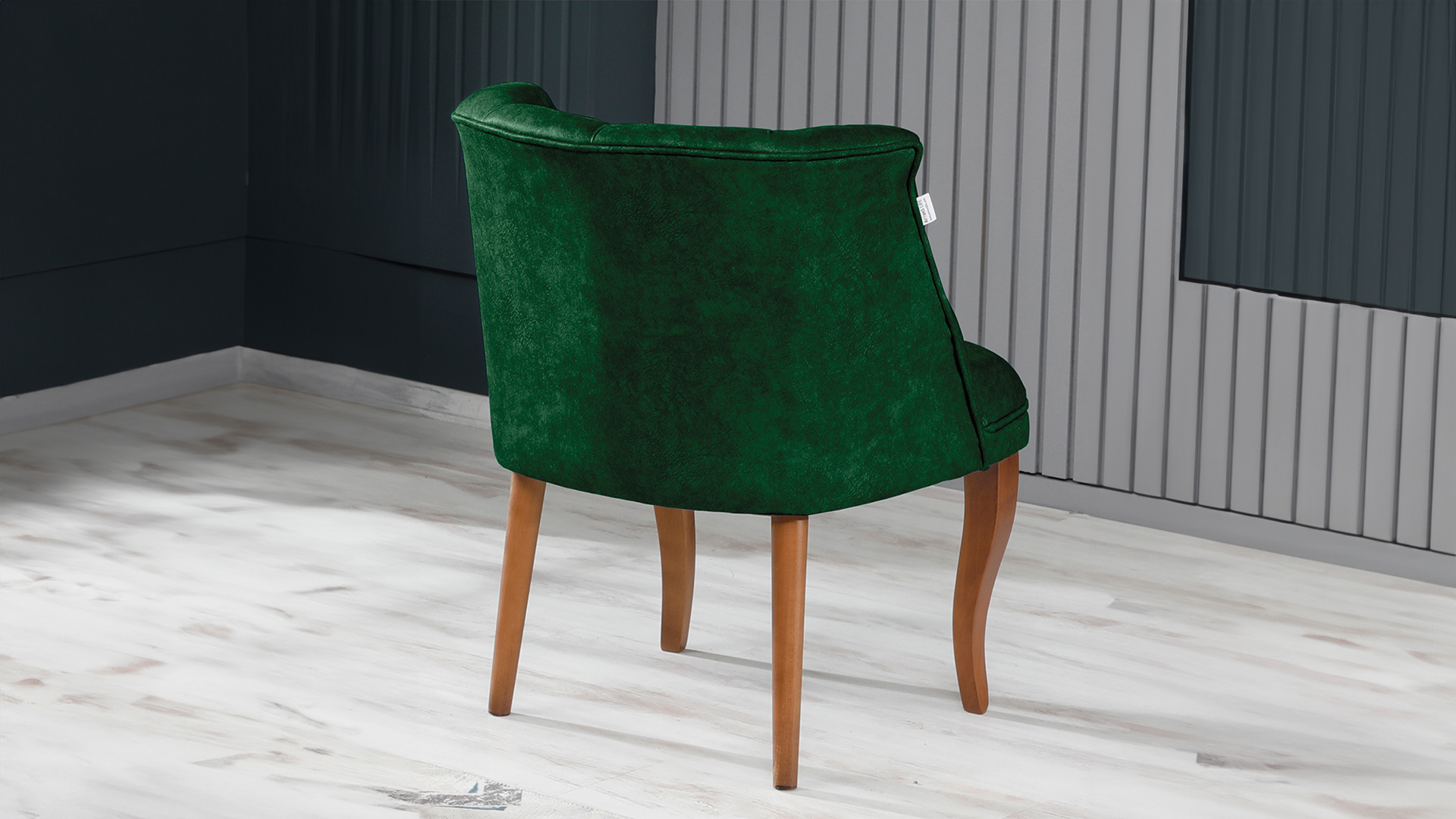 Roma Kolsuz Tekli Berjer Nubuk Kumaş Ahşap Ceviz Ayak Yeşil