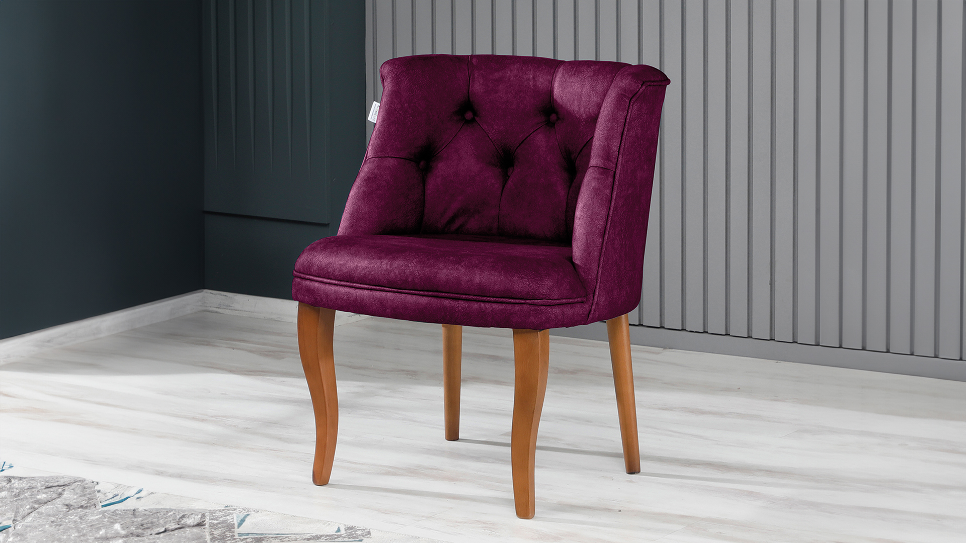 Roma Kolsuz Tekli Berjer Nubuk Kumaş Ahşap Ceviz Ayak Mürdüm