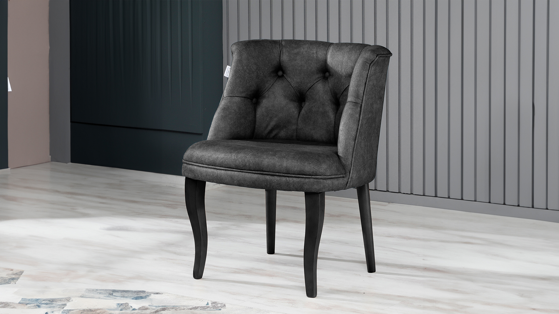 Roma Kolsuz Tekli Berjer Nubuk Kumaş Ahşap Siyah Ayak Füme