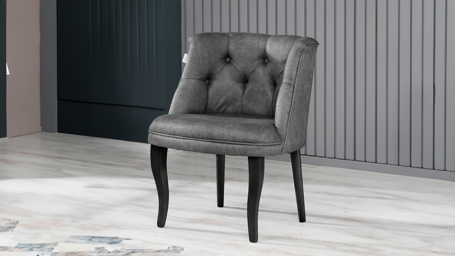 Roma Kolsuz Tekli Berjer Nubuk Kumaş Ahşap Siyah Ayak Gri