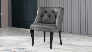 Roma Kolsuz Tekli Berjer Nubuk Kumaş Ahşap Siyah Ayak Gri