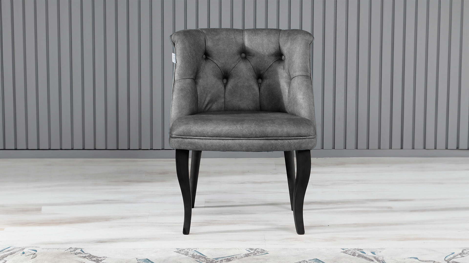 Roma Kolsuz Tekli Berjer Nubuk Kumaş Ahşap Siyah Ayak Gri