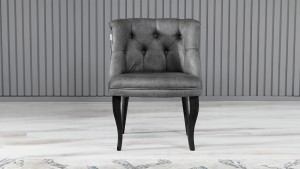 Roma Kolsuz Tekli Berjer Nubuk Kumaş Ahşap Siyah Ayak Gri