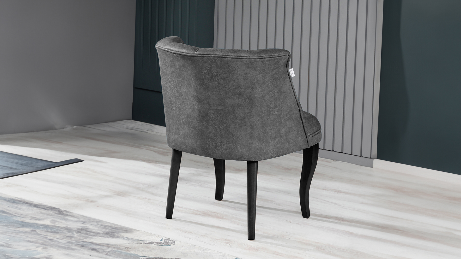 Roma Kolsuz Tekli Berjer Nubuk Kumaş Ahşap Siyah Ayak Gri