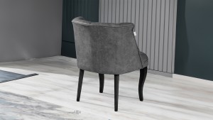 Roma Kolsuz Tekli Berjer Nubuk Kumaş Ahşap Siyah Ayak Gri