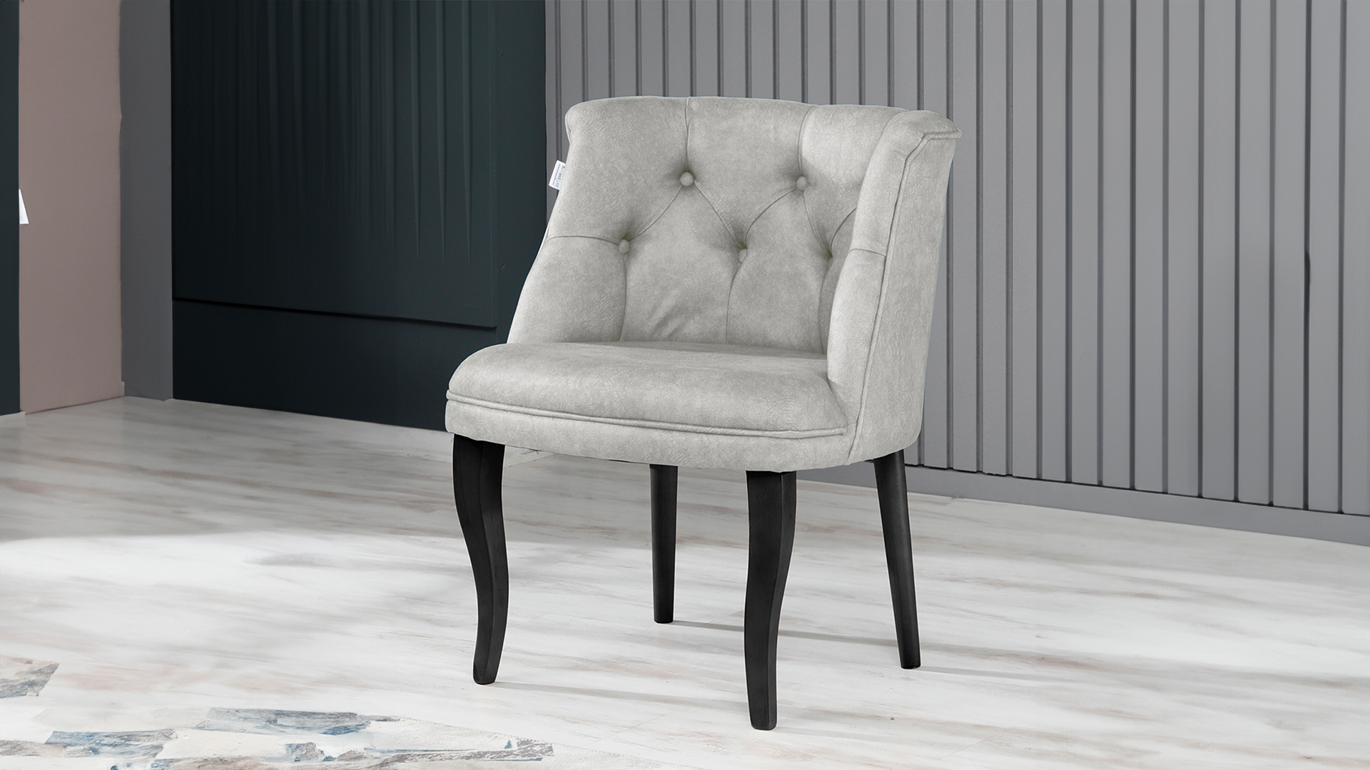 Roma Kolsuz Tekli Berjer Nubuk Kumaş Ahşap Siyah Ayak Krem