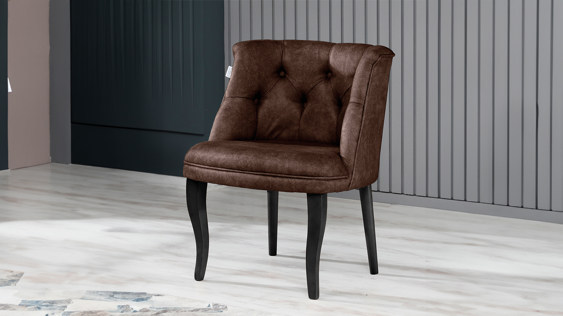 Roma Kolsuz Tekli Berjer Nubuk Kumaş Ahşap Siyah Ayak Kahve