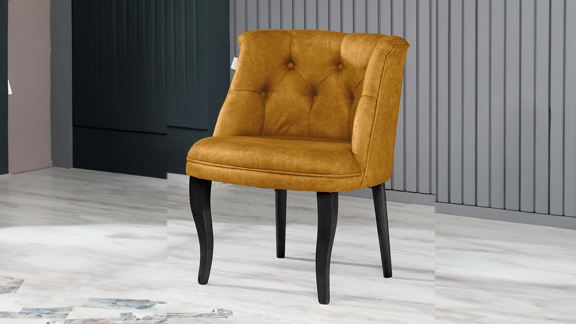 Roma Kolsuz Tekli Berjer Nubuk Kumaş Ahşap Siyah Ayak Sarı