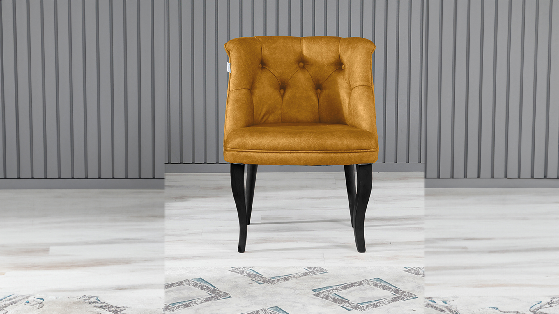 Roma Kolsuz Tekli Berjer Nubuk Kumaş Ahşap Siyah Ayak Sarı