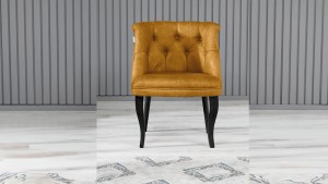 Roma Kolsuz Tekli Berjer Nubuk Kumaş Ahşap Siyah Ayak Sarı