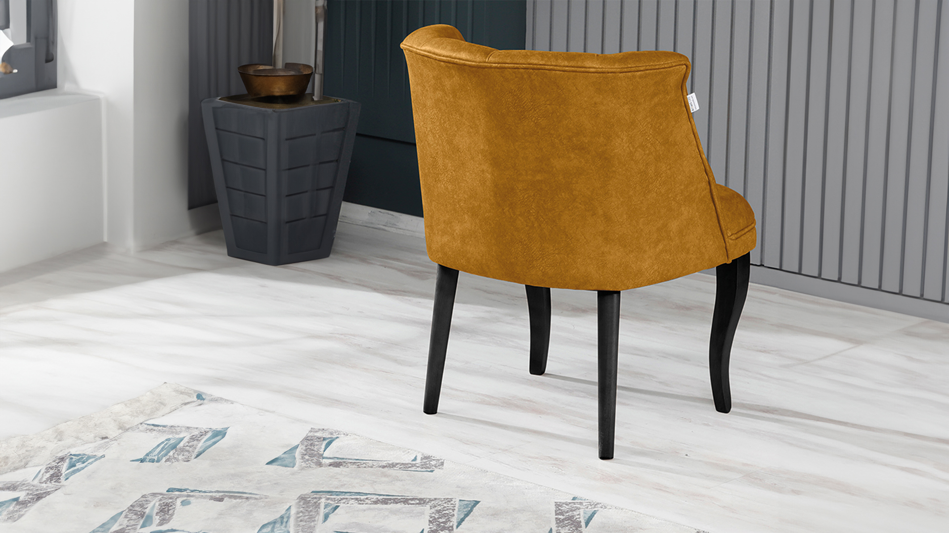 Roma Kolsuz Tekli Berjer Nubuk Kumaş Ahşap Siyah Ayak Sarı