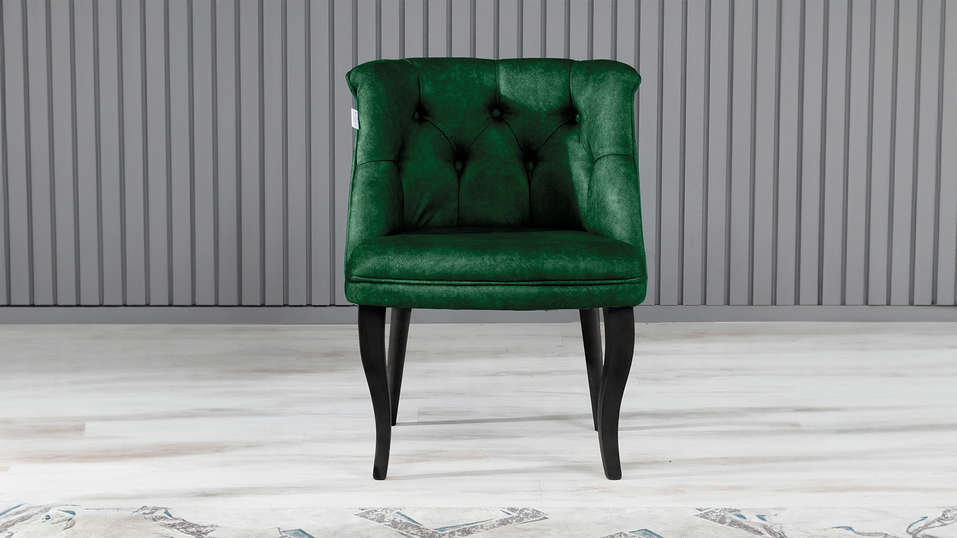 Roma Kolsuz Tekli Berjer Nubuk Kumaş Ahşap Siyah Ayak Yeşil